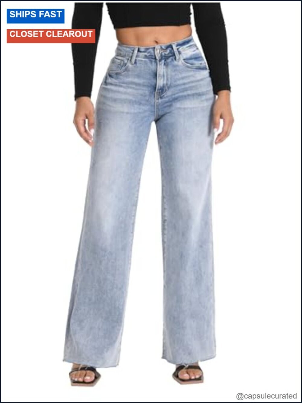Wide Leg Jeans High Waisted Stretchy Baggy BBL Tummy Control Denim Pants Raw Hem